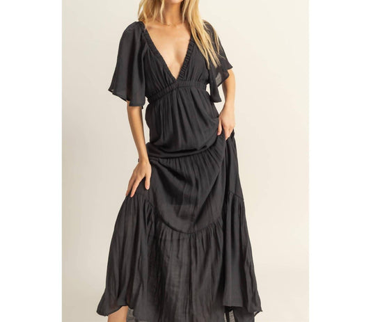 Hyfve - V-neck Flowy Sleeves Maxi Dress