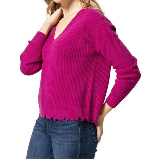 Lilla P - Distressed V-Neck Sweater