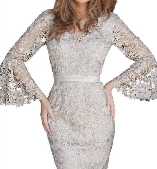 Jovani - Bell Sleeve Lace Evening Dress