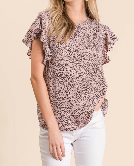 Geegee - Leopard Print Flutter Sleeve Blouse