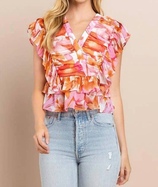 Tcec - Blushing Sunset Ruched Top