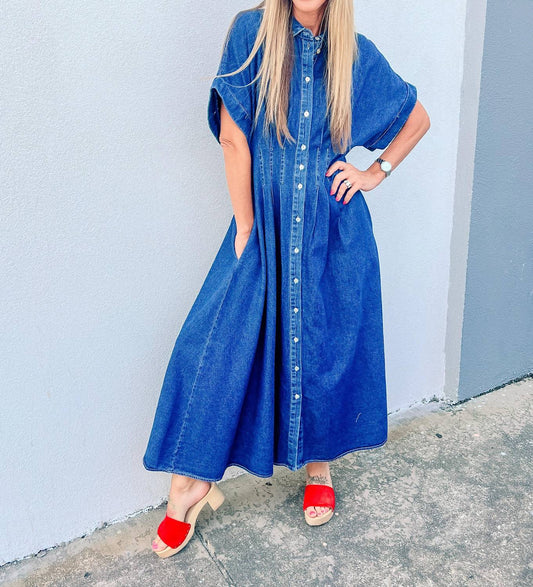 Entro - Classic Chic Denim Midi Dress