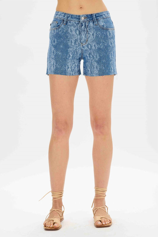 Judy Blue - Mid-rise Denim Snake Print Cut Off Shorts