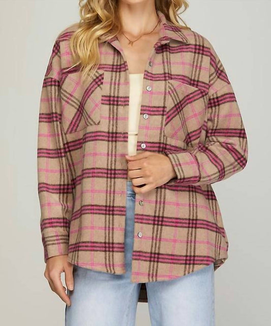 She + Sky - Plaid Print Oversized Shacket