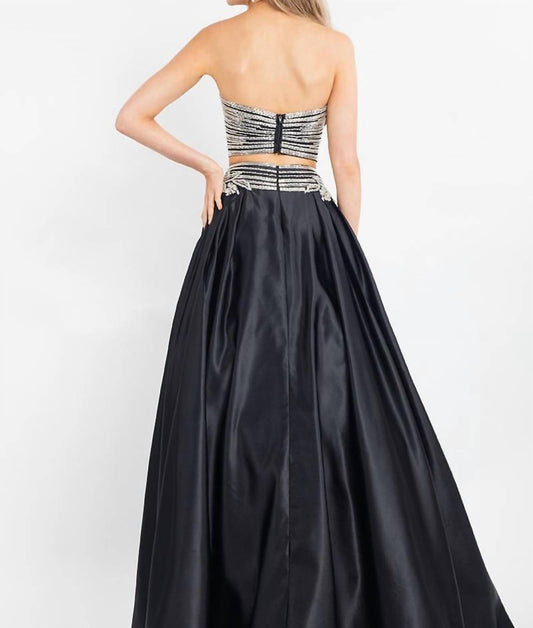 Rachel Allan - Two-piece Matte Satin Beaded Prom Gown