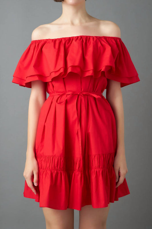 2.7 August Apparel - Off The Shoulder Ruffle Mini Dress