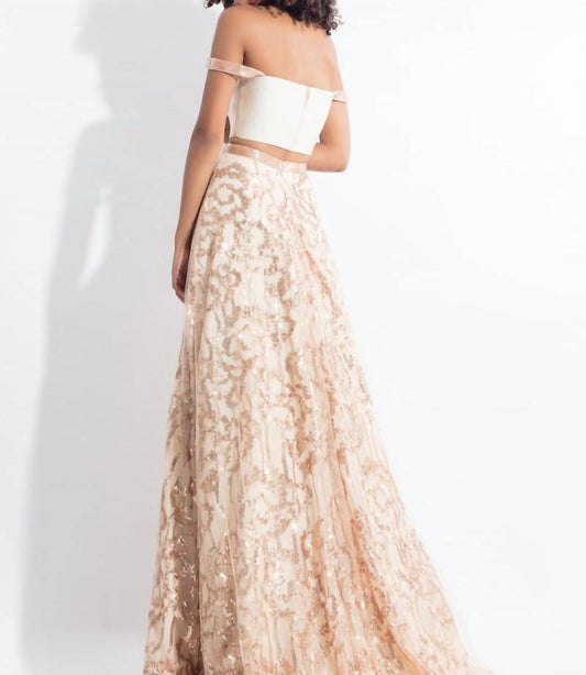 Rachel Allan - Floral Sequin Two-piece Gown