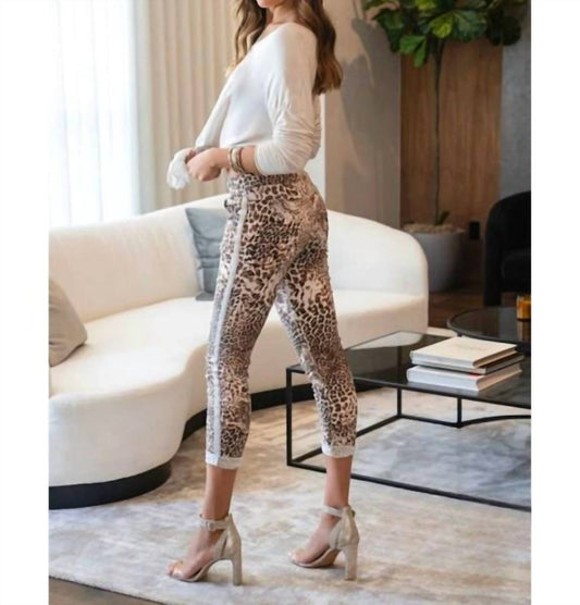 Venti6 - Martina Animal Print Side Silver Stripe Joggers