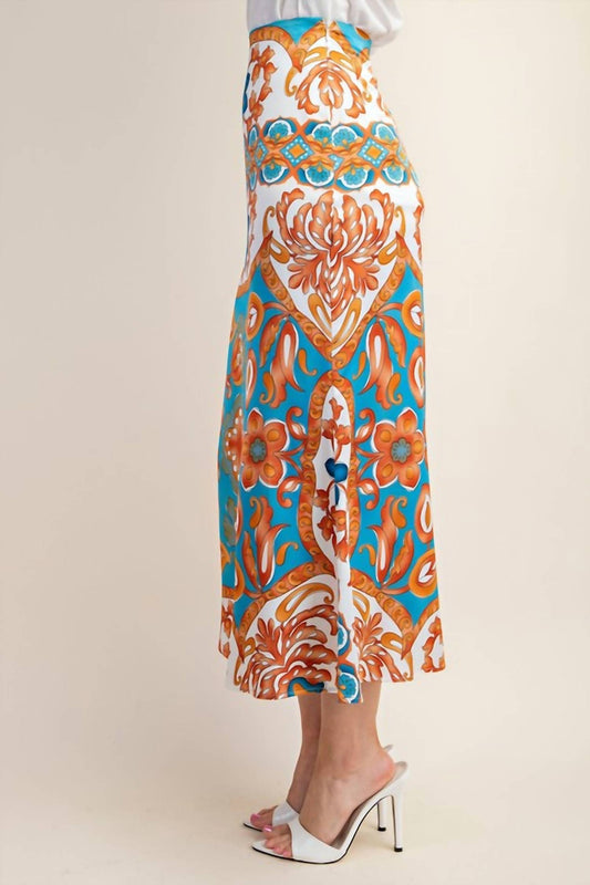 Gigio - Printed Satin Midi Skirt