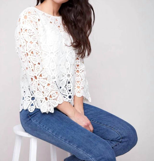 Charlie B - Crochet Long Sleeve Boatneck Top