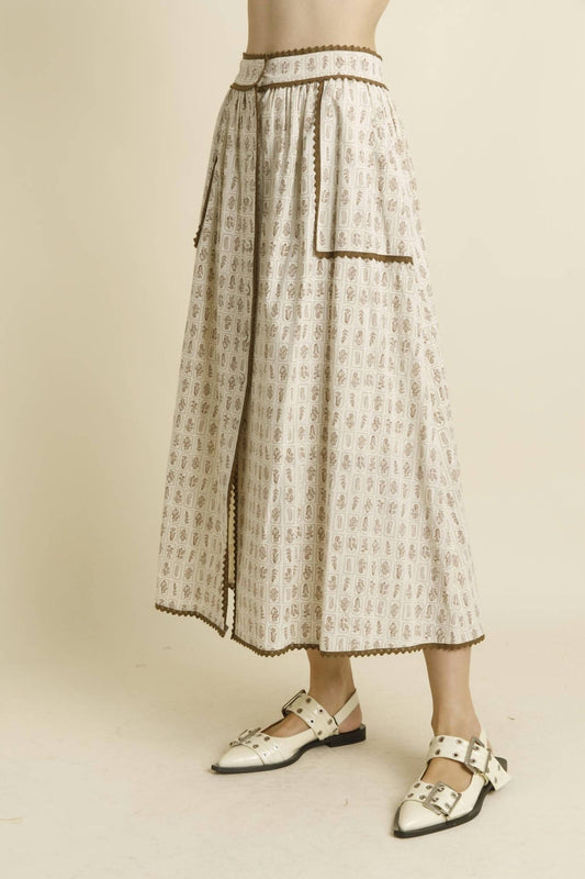 Aureum - Floral Midi Skirt With Trim