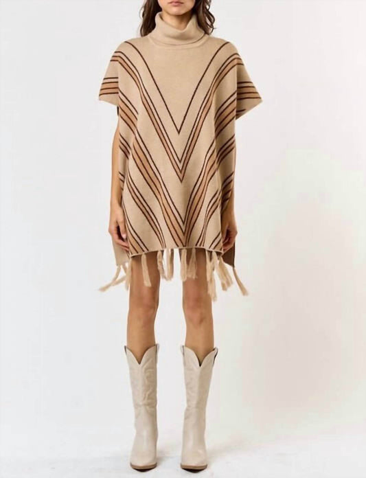 Lalavon - Hallie Striped Tassel Sweater Poncho