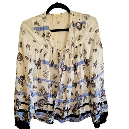 Mystree - Women's Blouse Top Wrap Floral Cottage Boho Tassel Tie