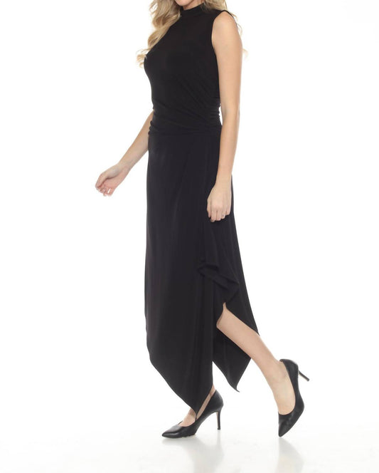 Joseph Ribkoff - Turtleneck Ruched Asymmetric Midi Dress