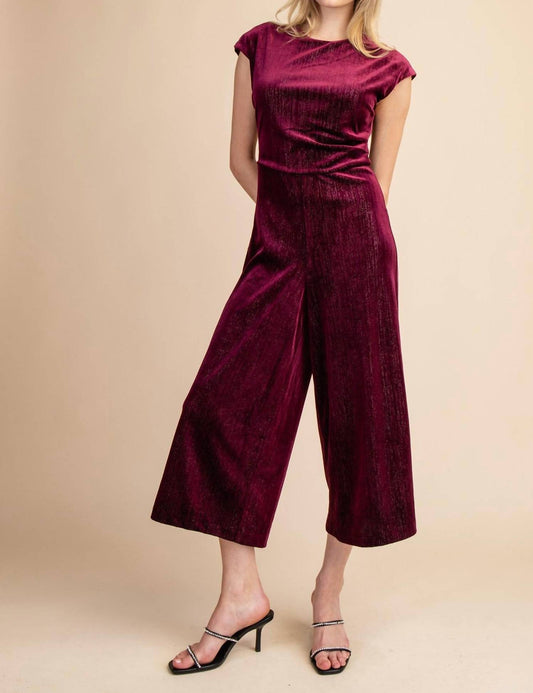 Nyland - Claudine Round Neck Waist Pleats Velvet Jumpsuit