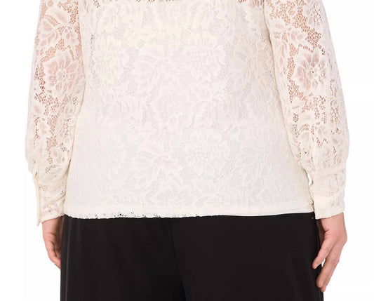 Vince Camuto - Lace Fold-collar Long Sleeve Top - Plus