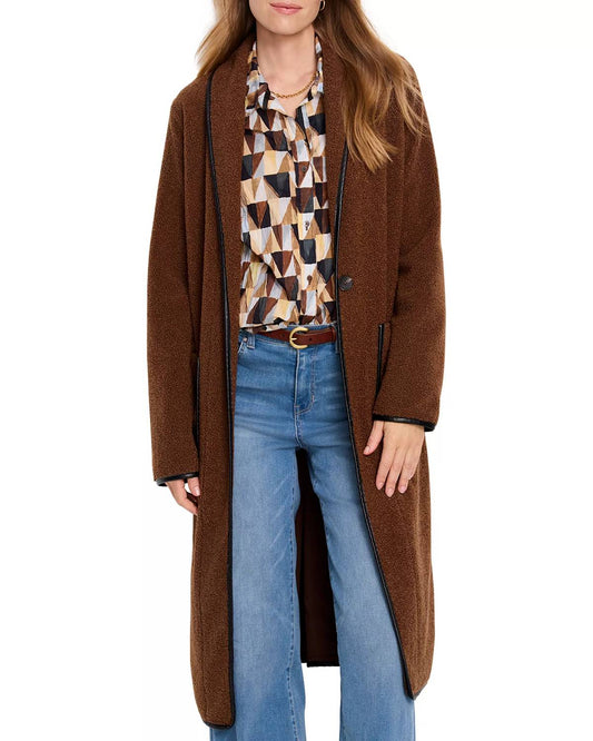 Nic + Zoe - Trimmed Teddy Single Button Closure Coat