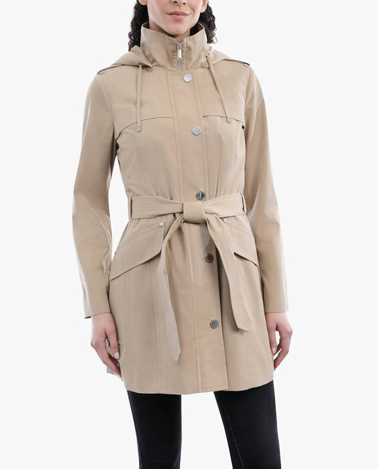London Fog - Zip Front Hooded Trench With Belt