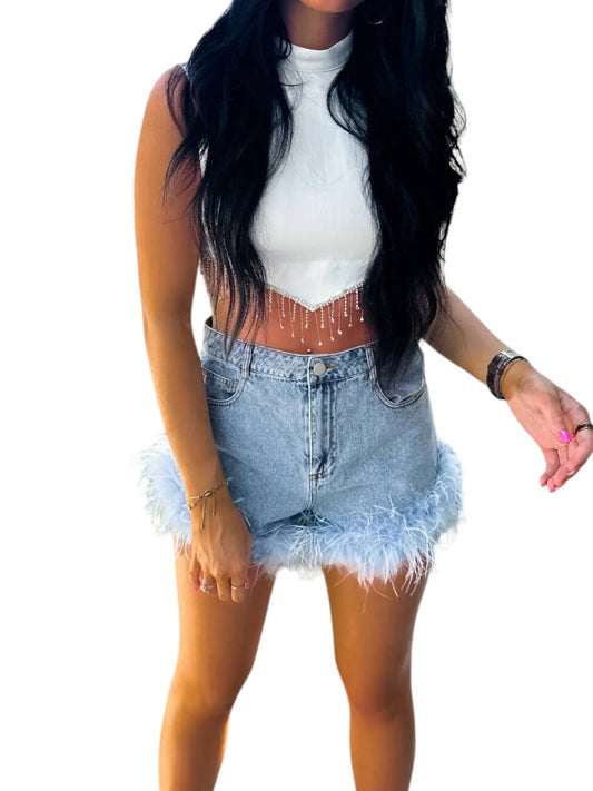 Lelis - Feather And Frill Jean Shorts