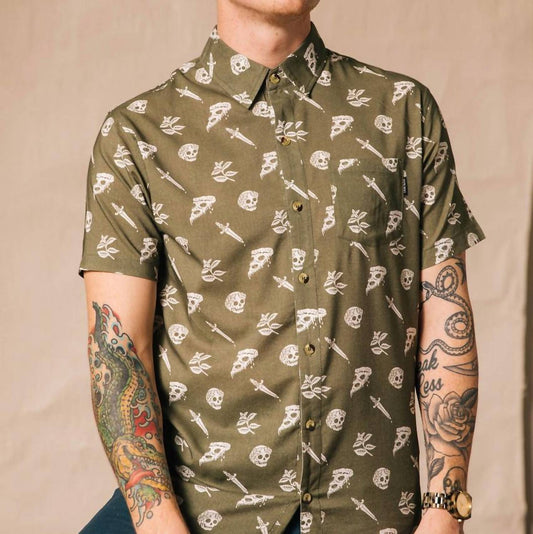 Pyknic - Pizza Slayer Tattoo Flash Casual Button Up Shirt