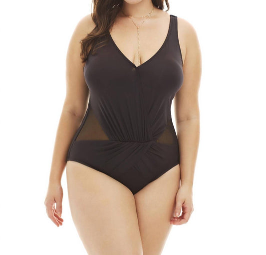 Kenneth Cole - Plus Size Shirred Halter One Piece Swimsuit