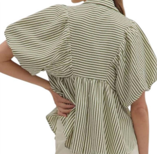 Entro - Stripe Short Sleeve Smocked Dolman Top