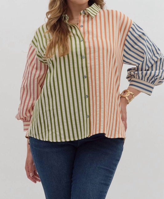 Entro - Colorblock Stripe Button Down Top