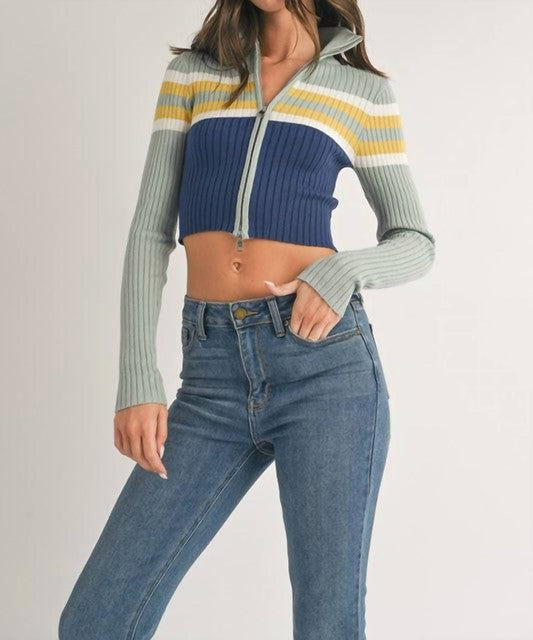 Klesis - Crop Stripe Zip Pullover