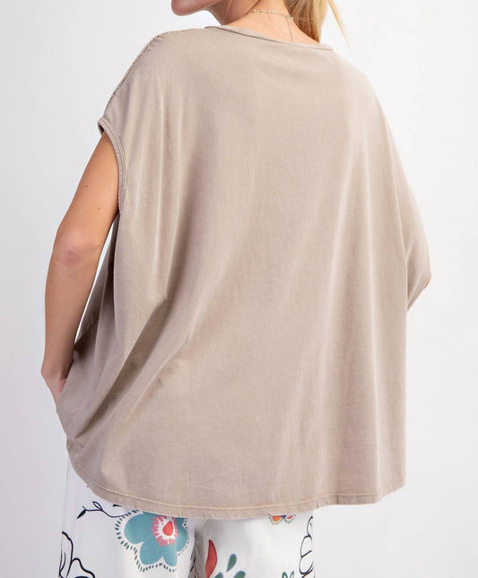 Easel - Cap Sleeve Mineral Washed Knit Top