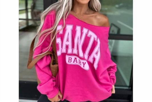 Birdie - Women's Santa Baby Off Shoulder Sweatshirt
