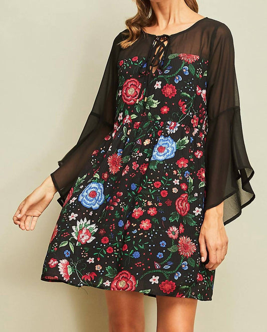 Entro - Floral Bell Sleeve Mini Dress