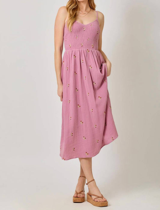 Mystree - Lottie Embroidered Smocked Midi Dress