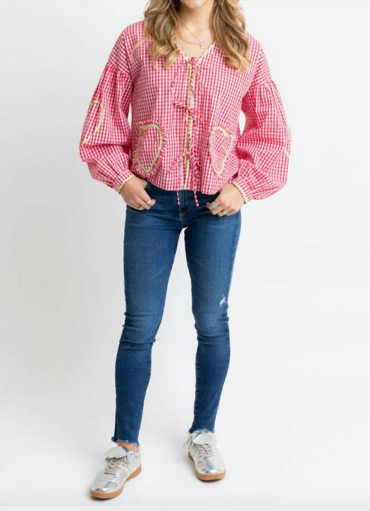 Karlie - Vintage Check Ric Rac Heart Tie Top
