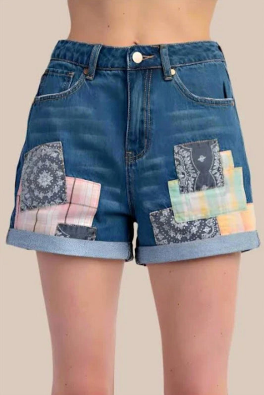 Easel - Patchwork Detailed Denim Shorts