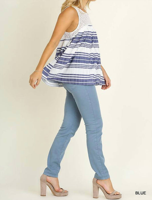 Umgee - Lace & Striped Babydoll Tank Top
