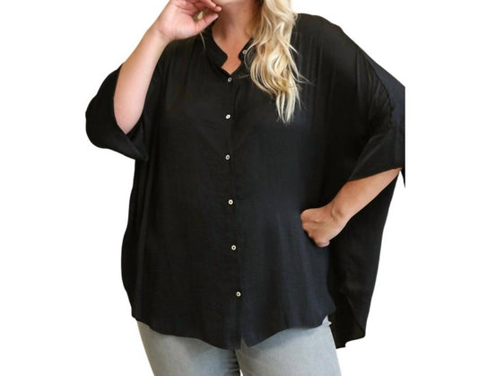 Gigio - Women's Satin Button Down Loose Fit Blouse
