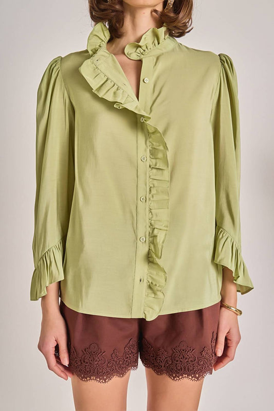 English Factory - Long Sleeve Ruffle Blouse
