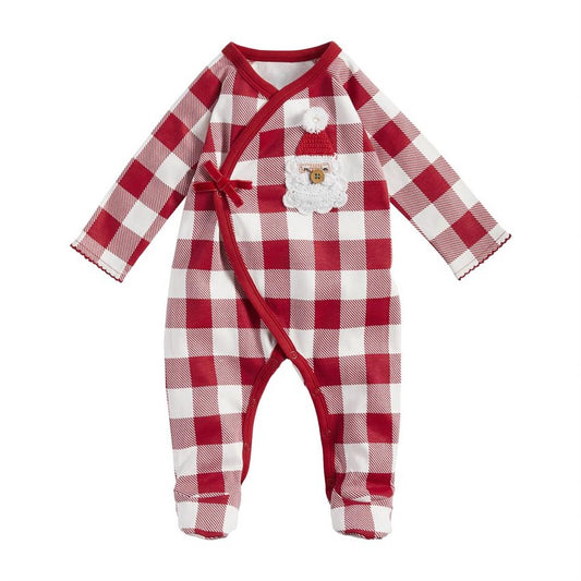 Mudpie - Baby Crochet Check Santa Sleeper Footies