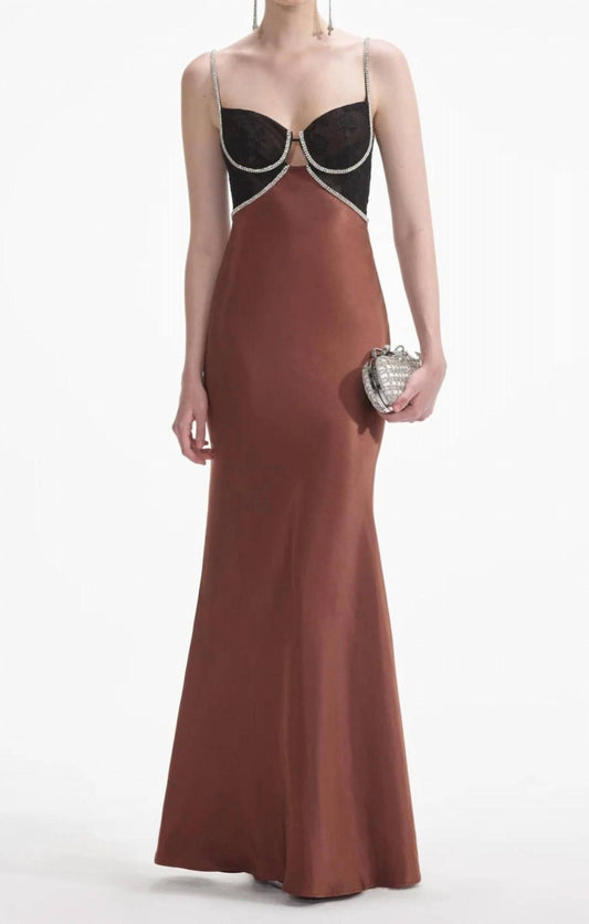 Self-Portrait - Women's Satin Diamante Gown