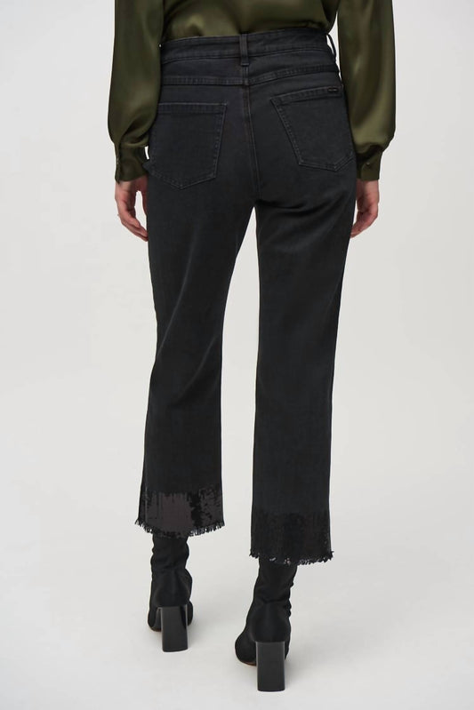 Joseph Ribkoff - Straight Crop Denim Pants with Sequin Trim