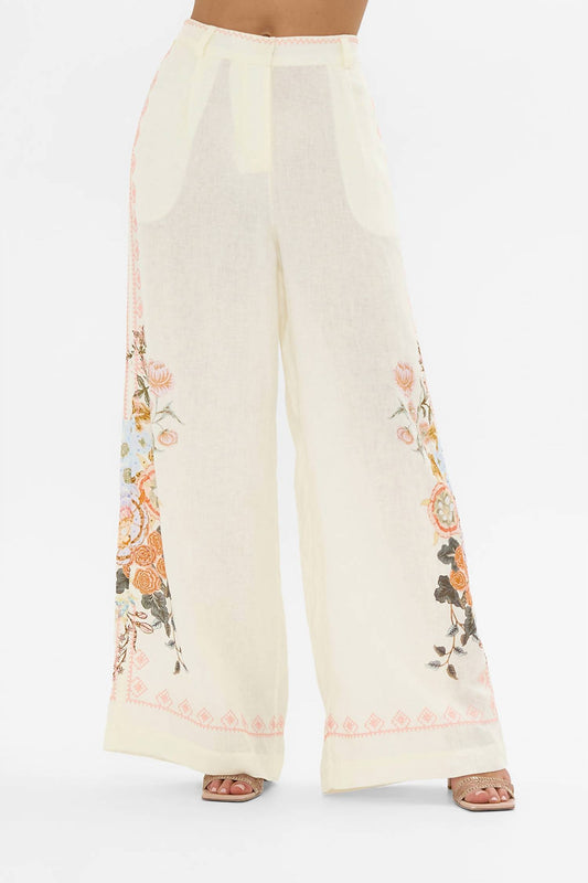 Camilla - Embroidered Wide Leg Waisted Pants