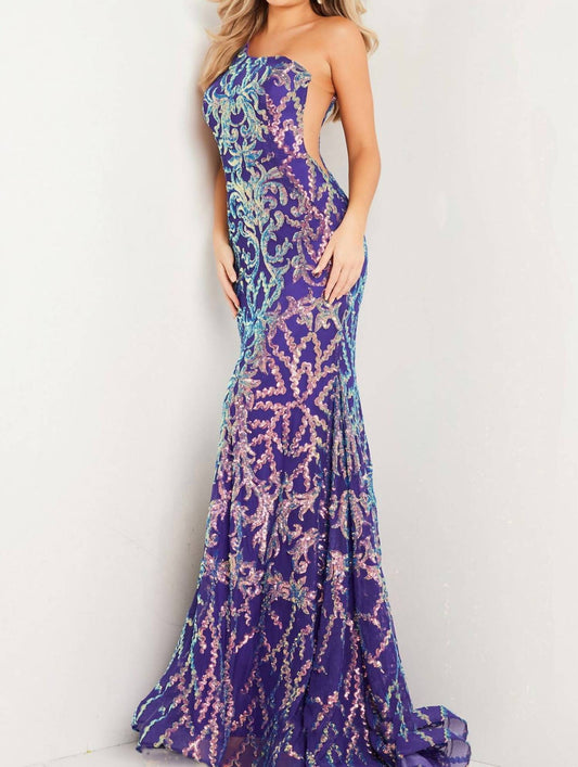 Jovani - One Shuolder Sequin Mermaid Dress