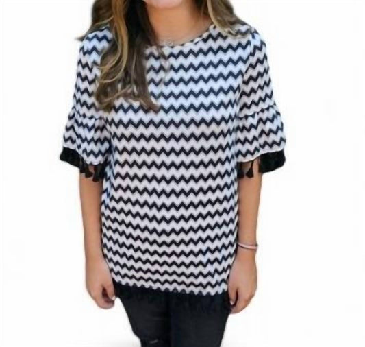 Erma’S Closet - CHEVRON TOP WITH TASSEL TRIM