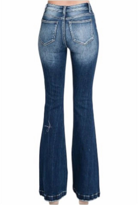 Petra153 - Destroyed Mid Rise Stretch Flare Jeans With Patch - Petite