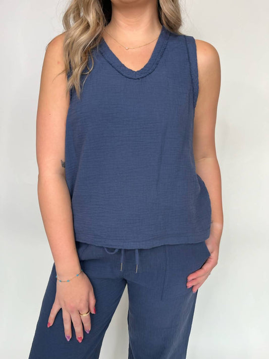 Bobi - V- Neck Raw Edge Tank Top