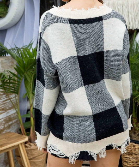 Mainstrip - Plaid Frayed Sweater