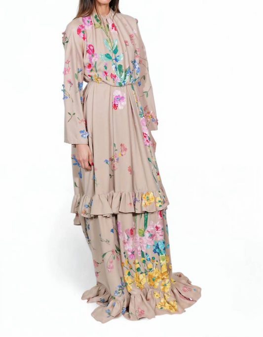 Valentino - Floral Embroidered Ruffle Hem Gown
