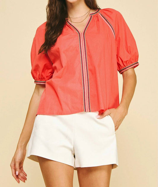 Pinch - Contrast Stitch V-neck Top