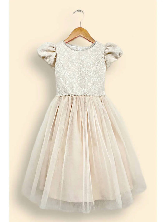 Sweet Kids - Girl's Child Puff Sleeve Jacquard Dress