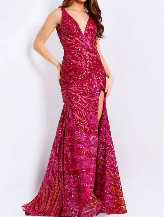 Jovani - Sequin V-neck Dress